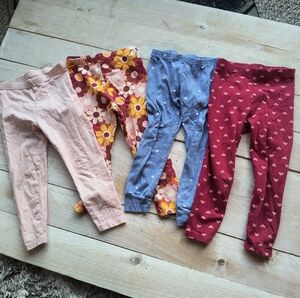 Girls Toddler Leggings Pants Lot Of 4 Size 3T Floral Hearts Glitter
